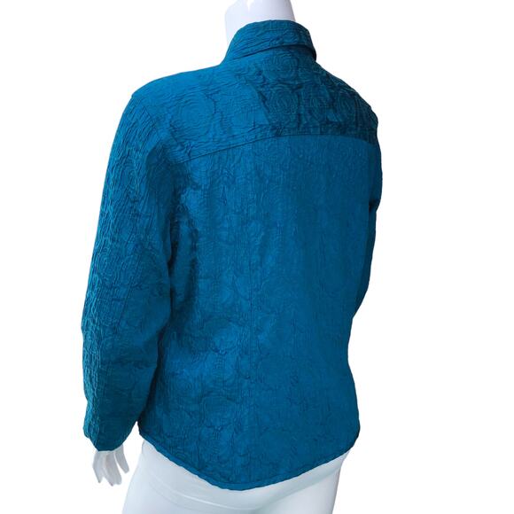 Chicos Womens Size 2 US 12 L Blue Button Front Jacket Textured Cotton Blend - Picture 6 of 15